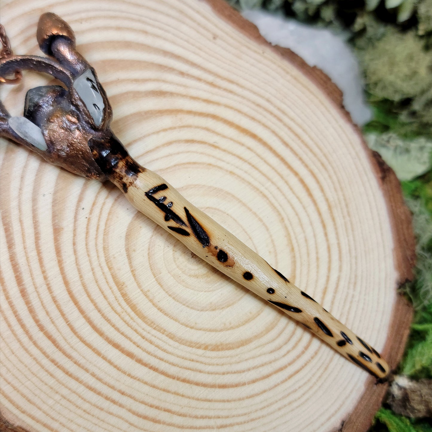 Hand Carved Wand Labradorite Mushroom Electroformed Copper Necklace