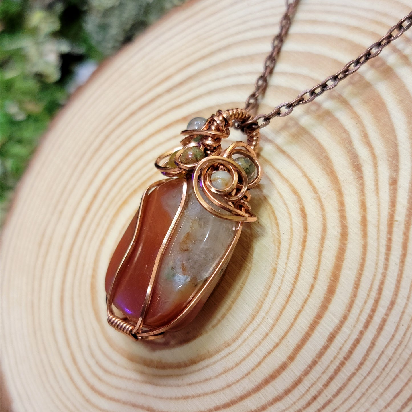 Wire Wrapped Carnelian & Ocean Jasper Copper Necklace