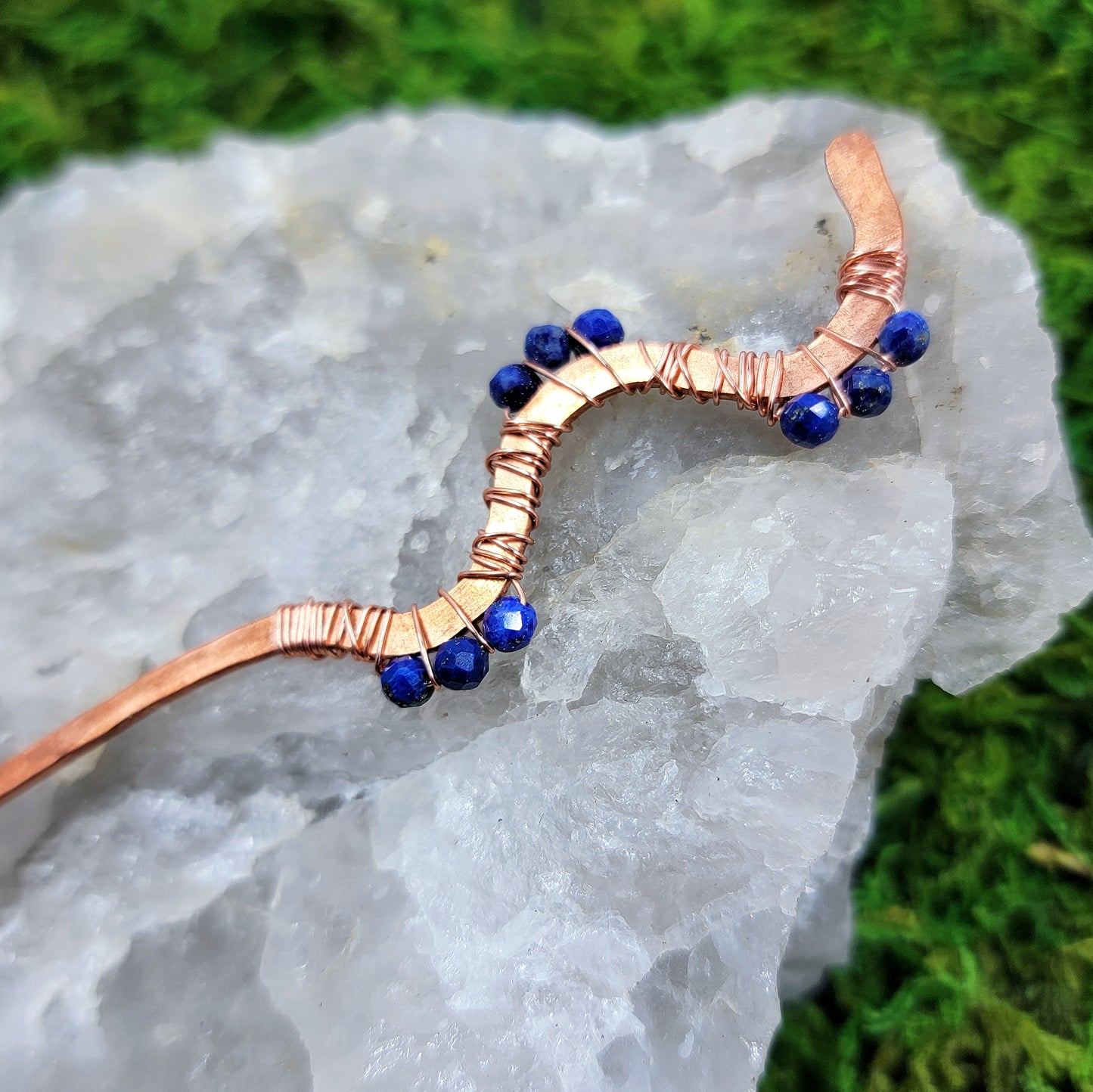 Lapis Lazuli Hammered Copper Squiggle Hair Stick