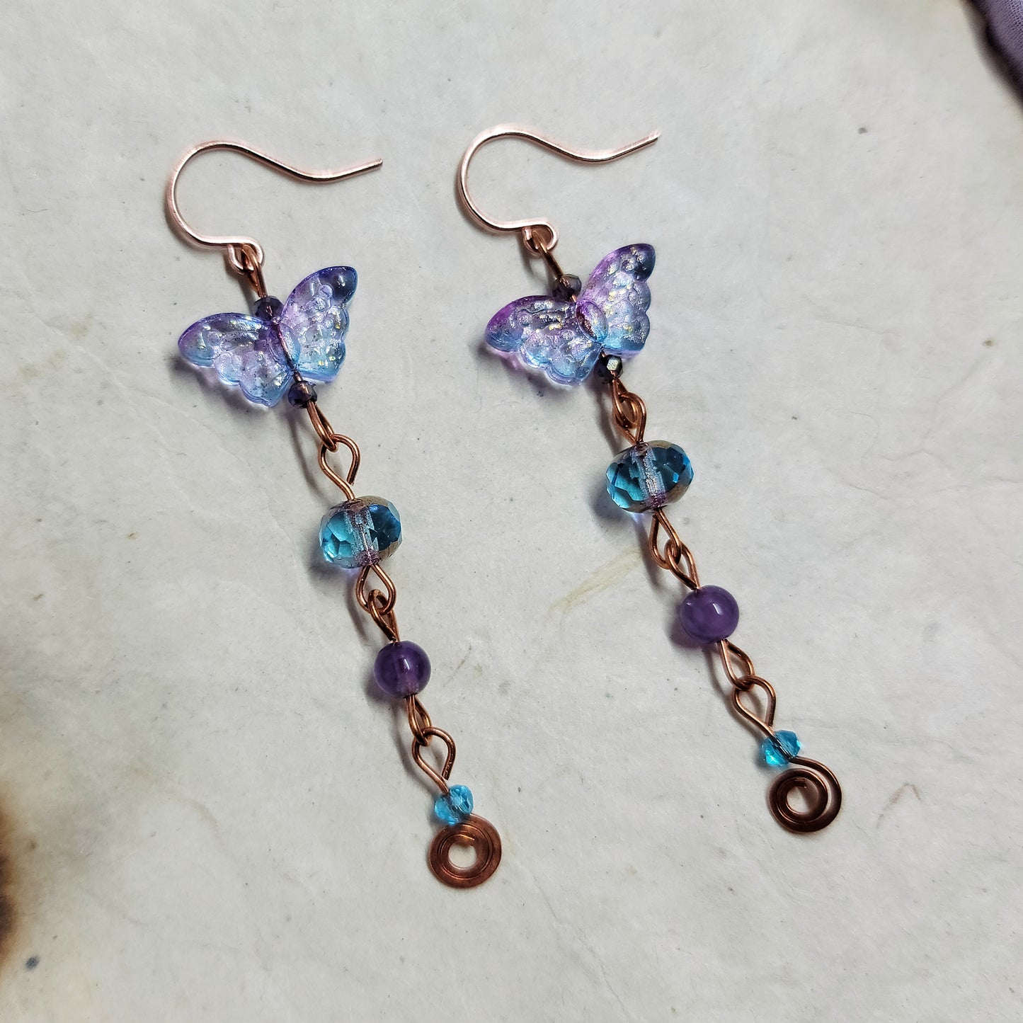 Amethyst & Czech Glass Butterfly Earrings