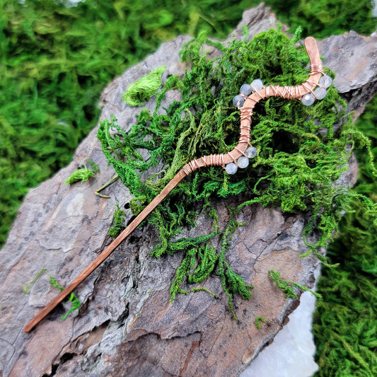 Labradorite Hammered Copper Squiggle Hair Stick