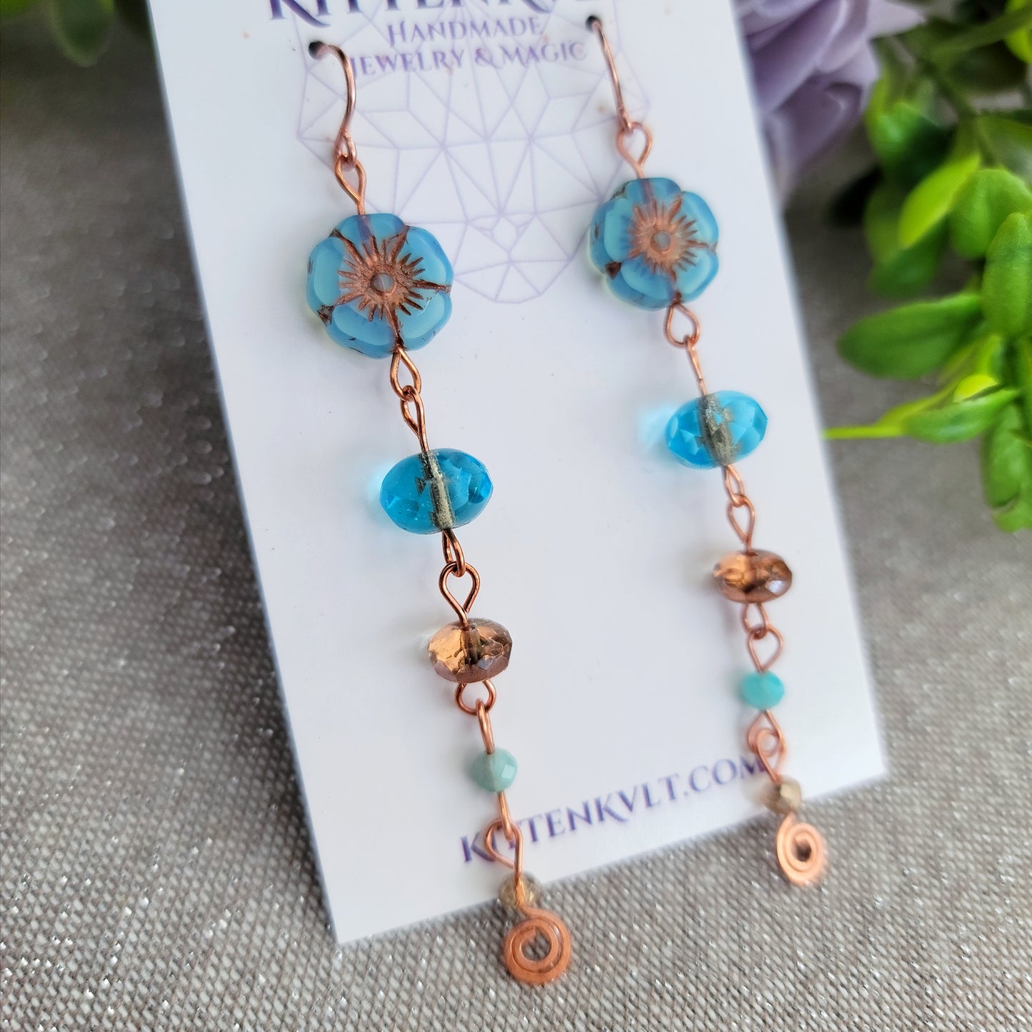 Amazonite & Czech Glass Flower Earrings