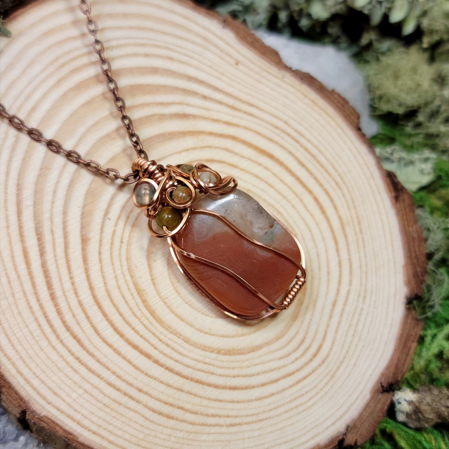 Wire Wrapped Carnelian & Ocean Jasper Copper Necklace