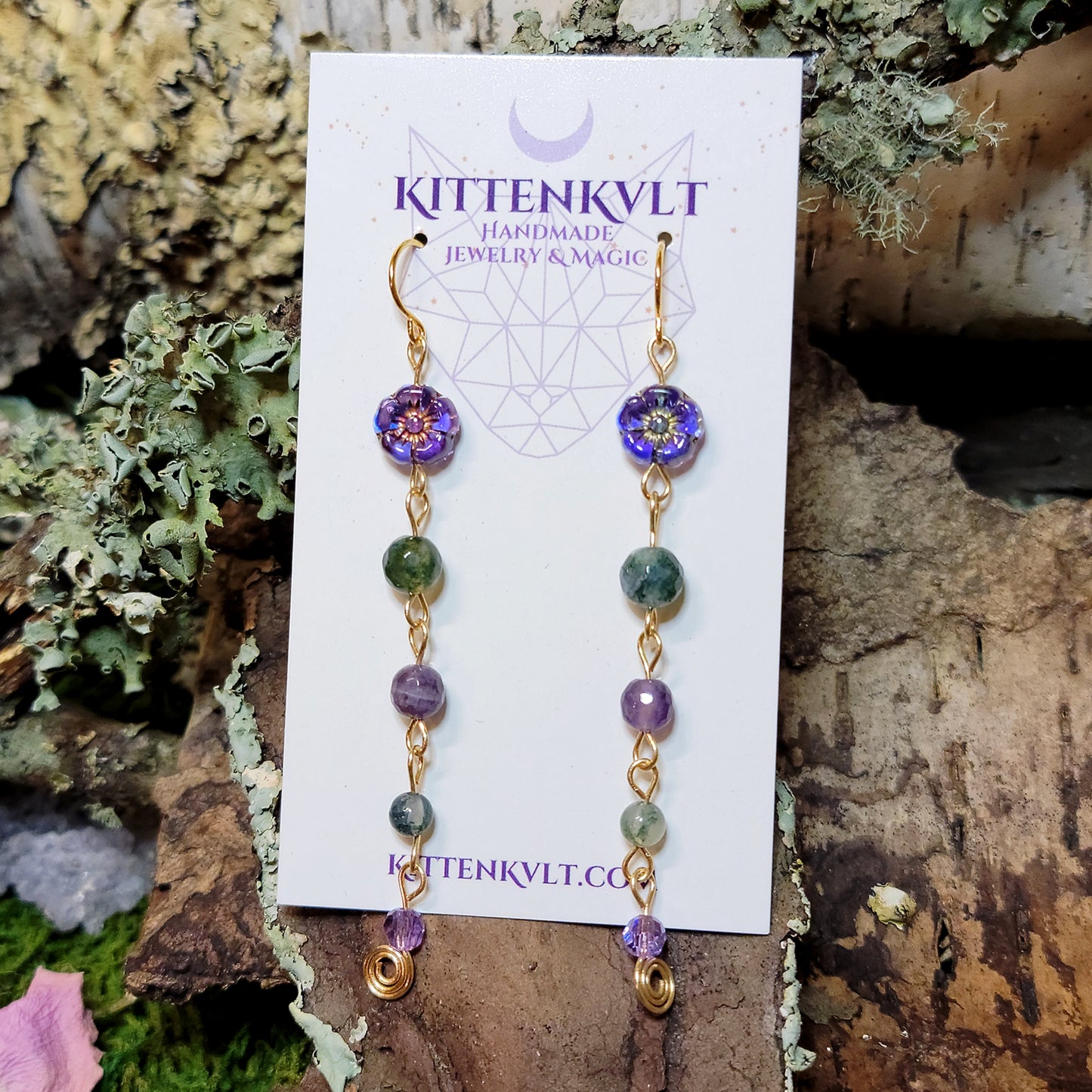 Amethyst & Moss Agate Flower Earrings