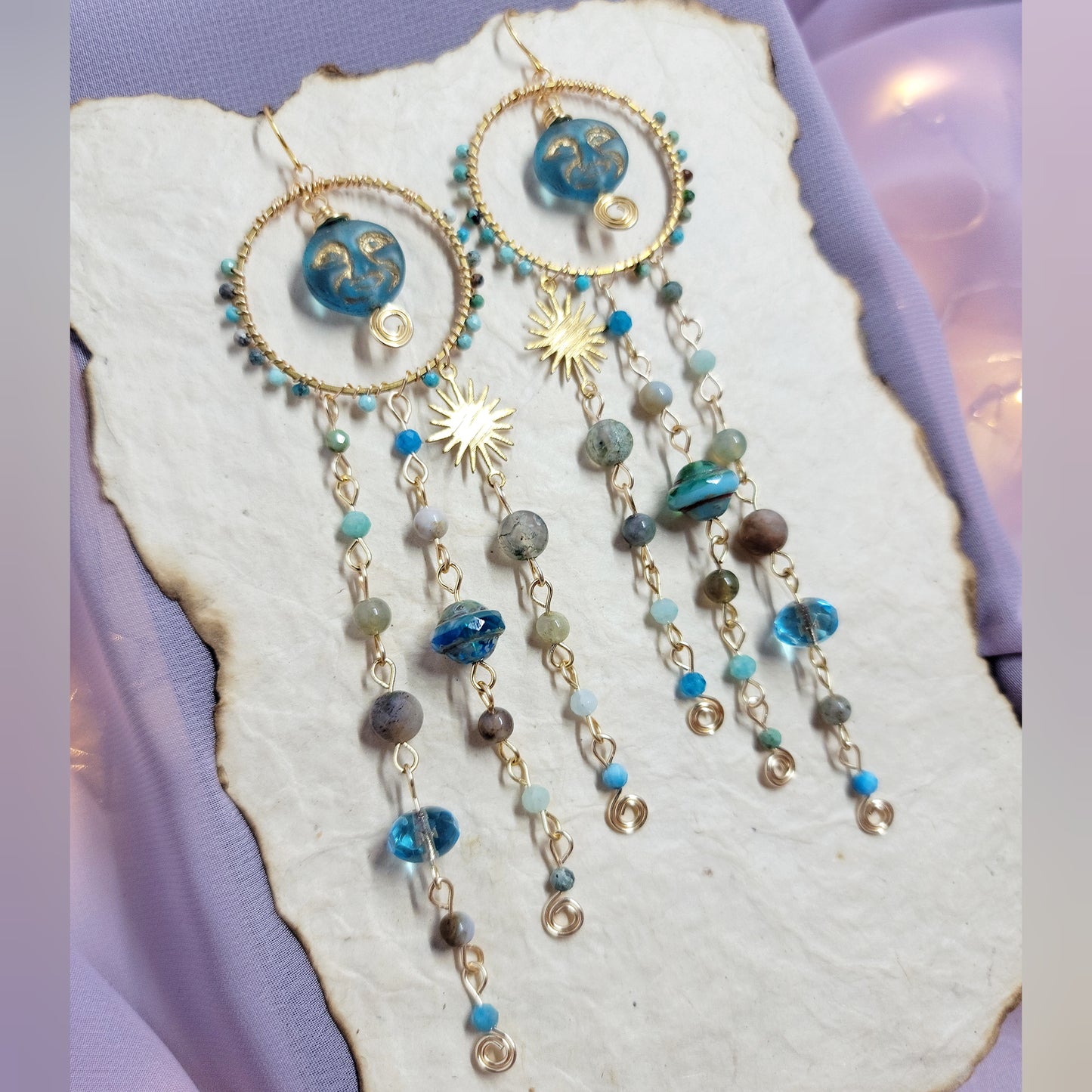 Blue Apatite Sea Goddess Moon Earrings