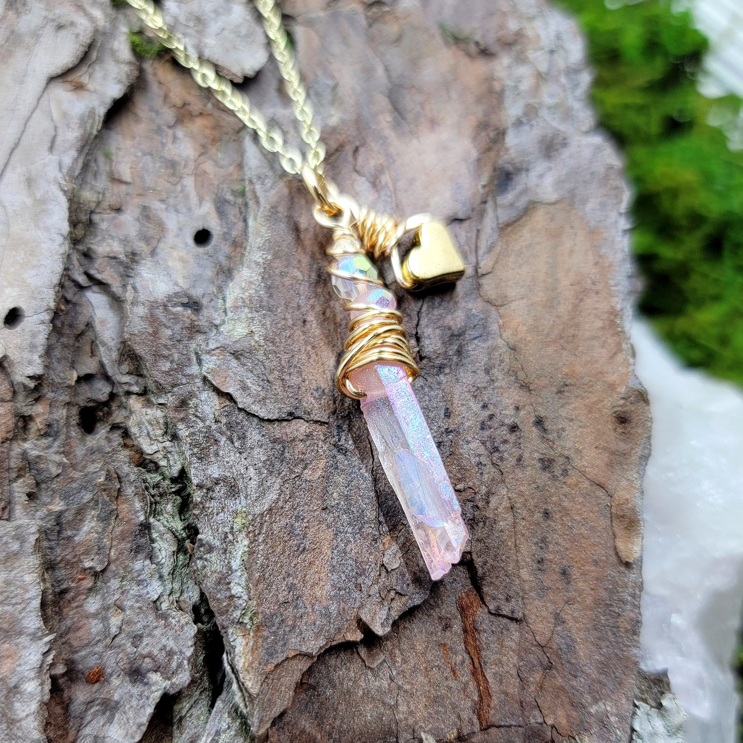 Aura Quartz Crystal Heart Necklace