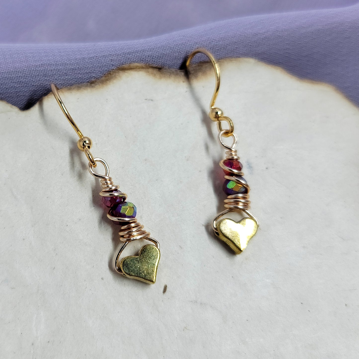 Dainty Quartz & Glass Heart Earrings