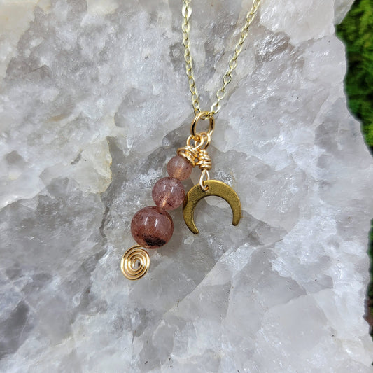 Strawberry Quartz Moon Necklace