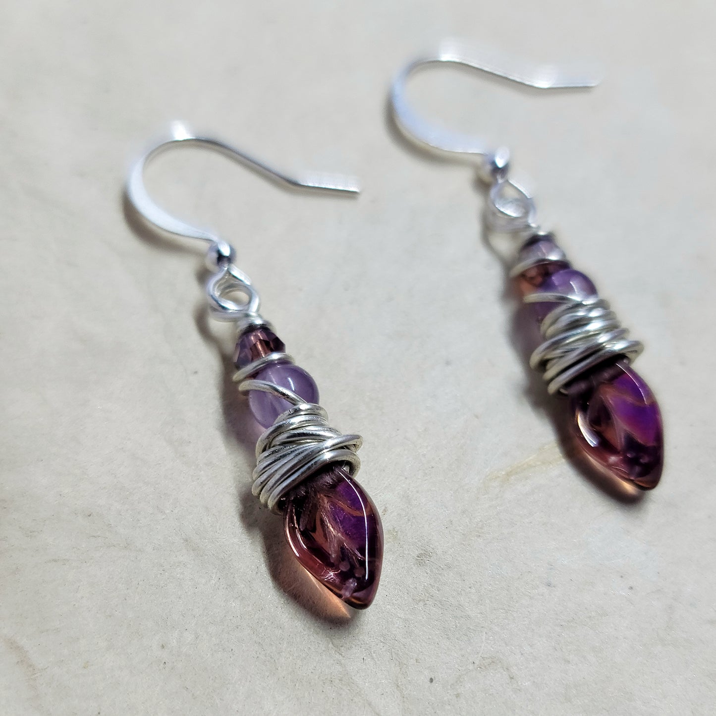 Dainty Fairy Amethyst Leaf Earrings