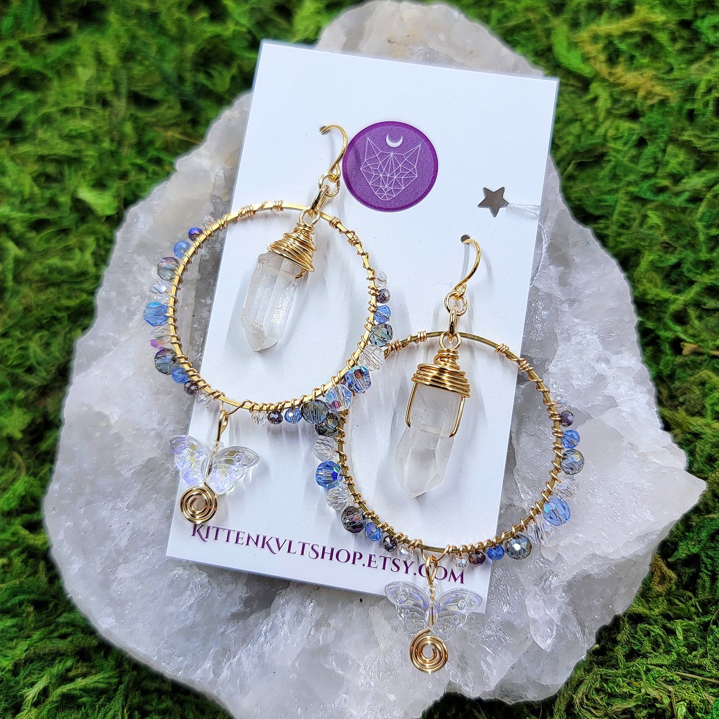 Quartz Sun Catcher Butterfly Earrings