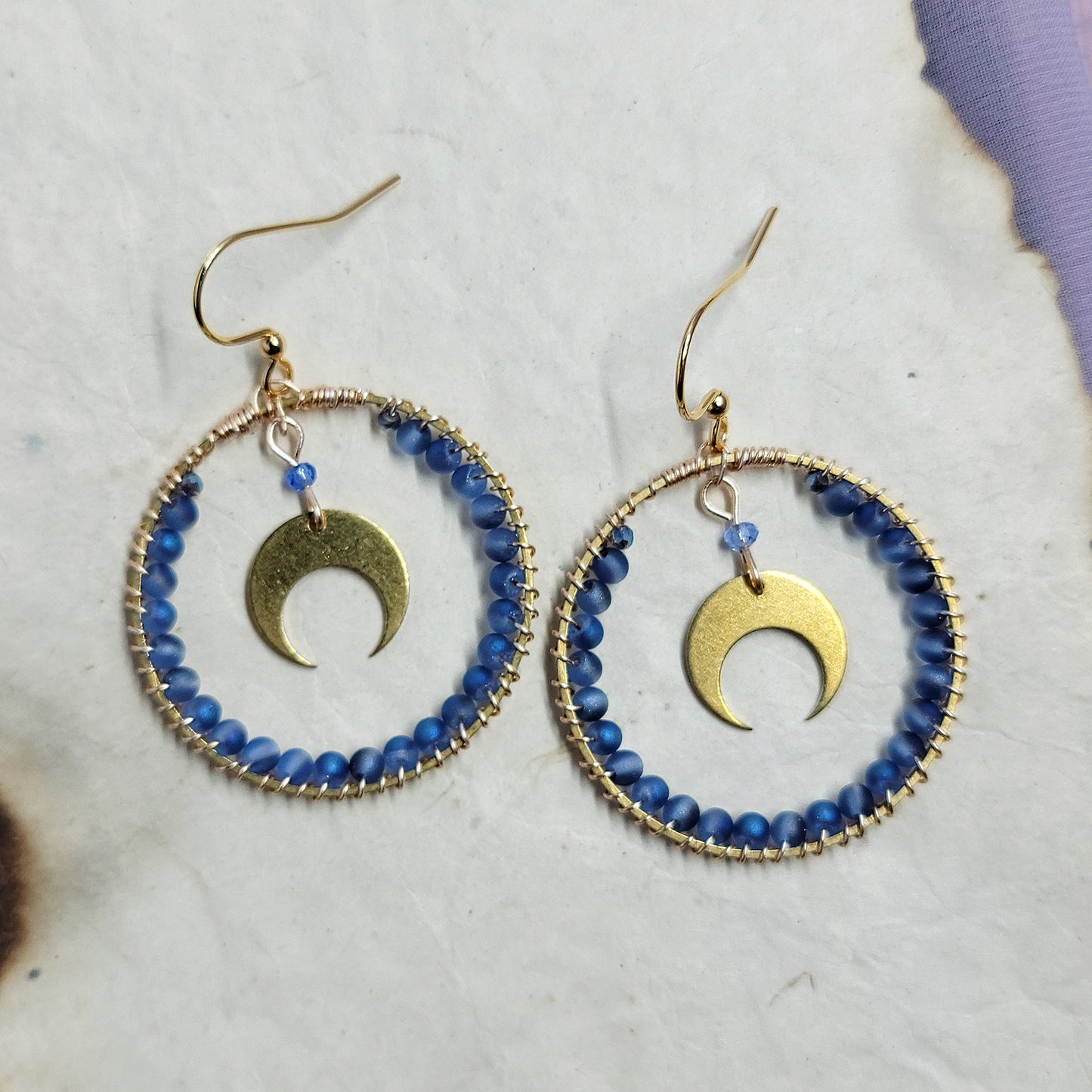 Ethereal Aura Glass Moon Hoop Earrings