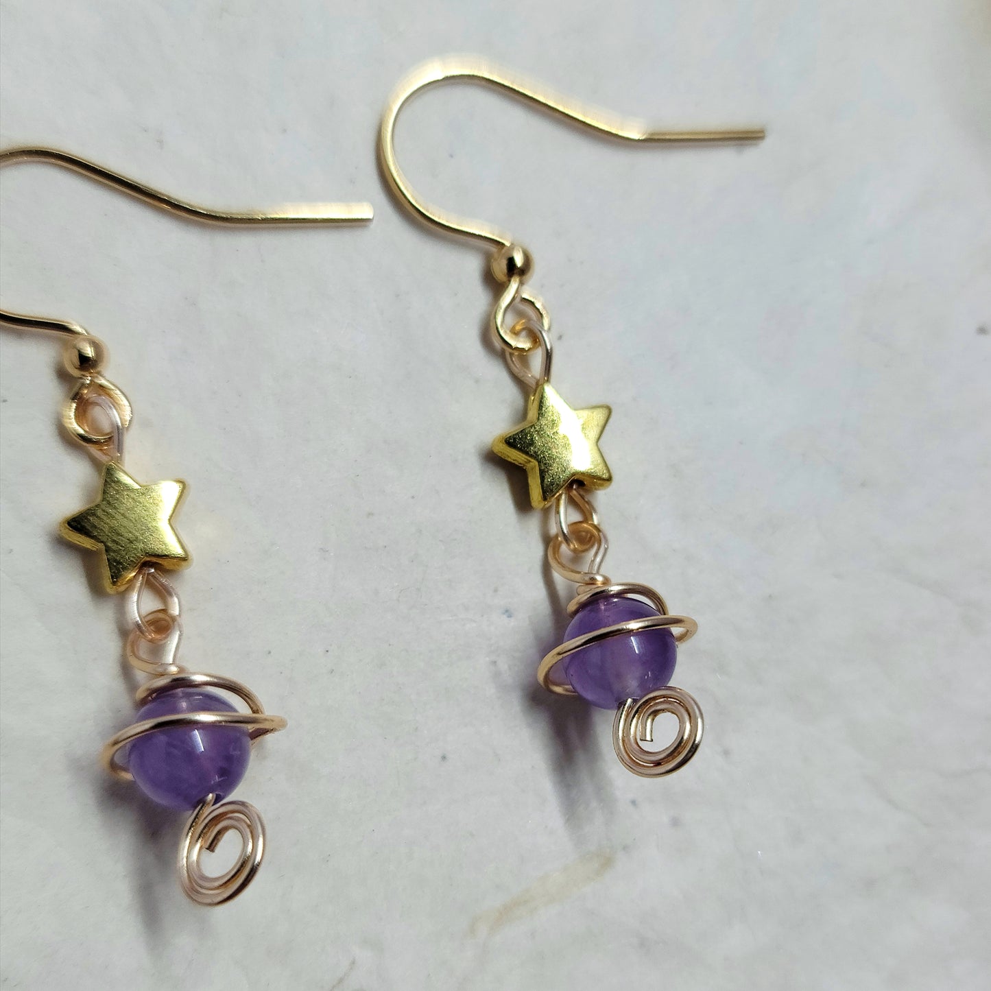 Witchy Mystical Amethyst Planet Star Earrings