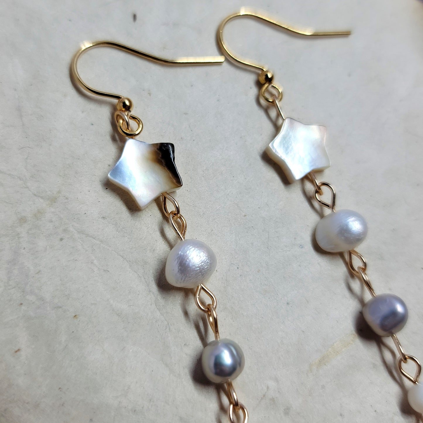 Ethereal Pearl, Labradorite & Mother of Pearl Shell Star Iridescent Earrings