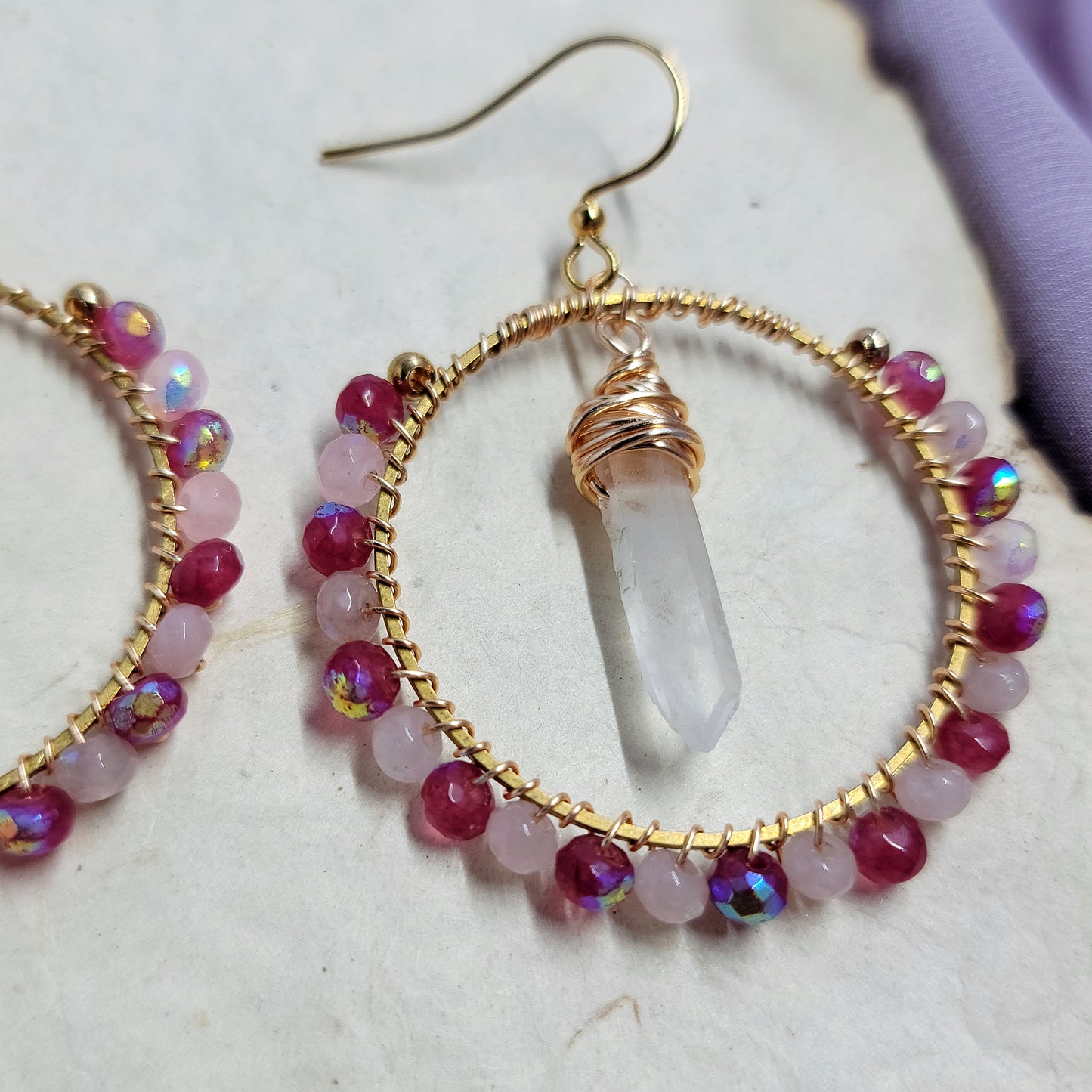 Pink Witchy Quartz Hoops