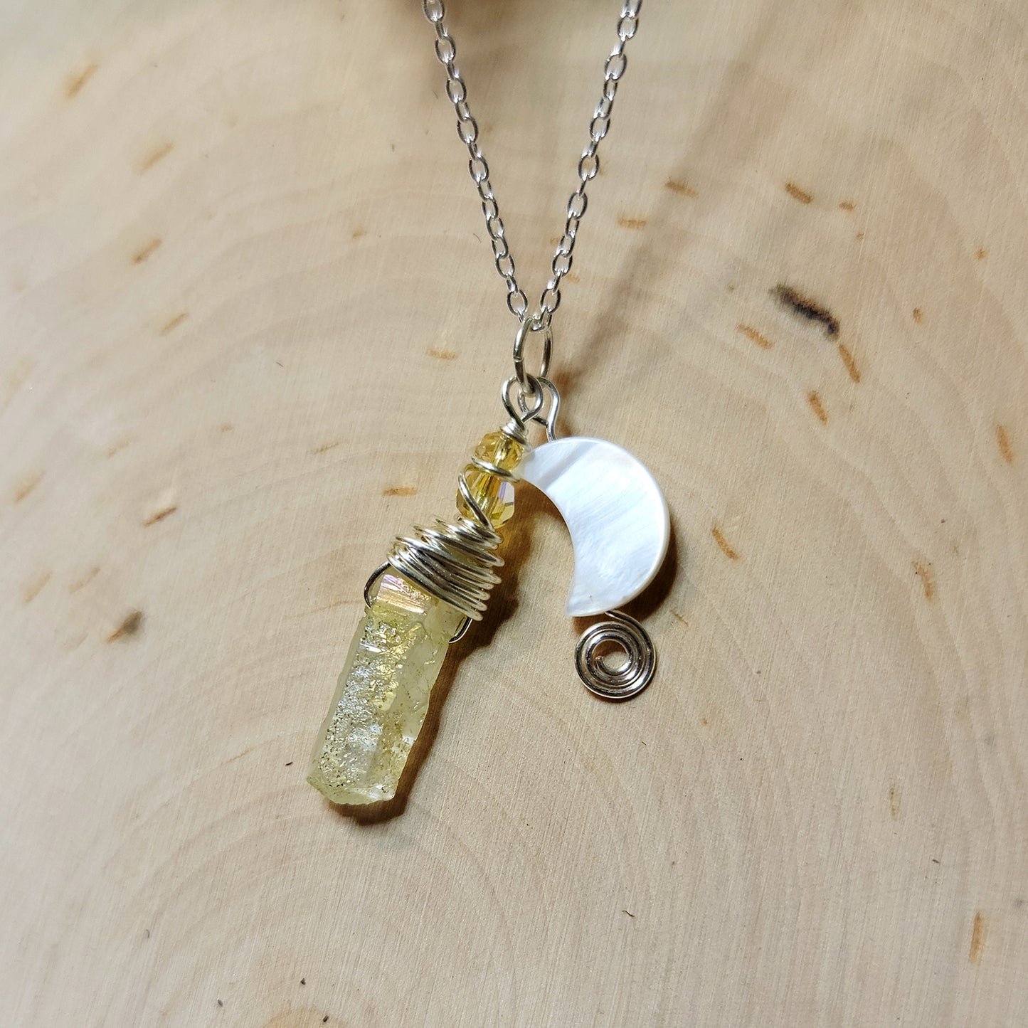 Aura Quartz & Shell Moon Necklace