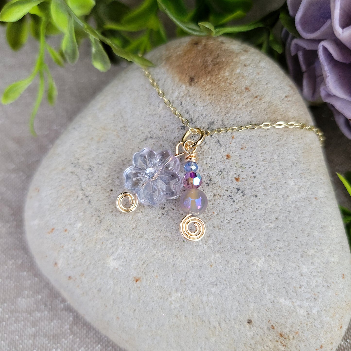 Aura Agate & Czech Glass Flower Necklace