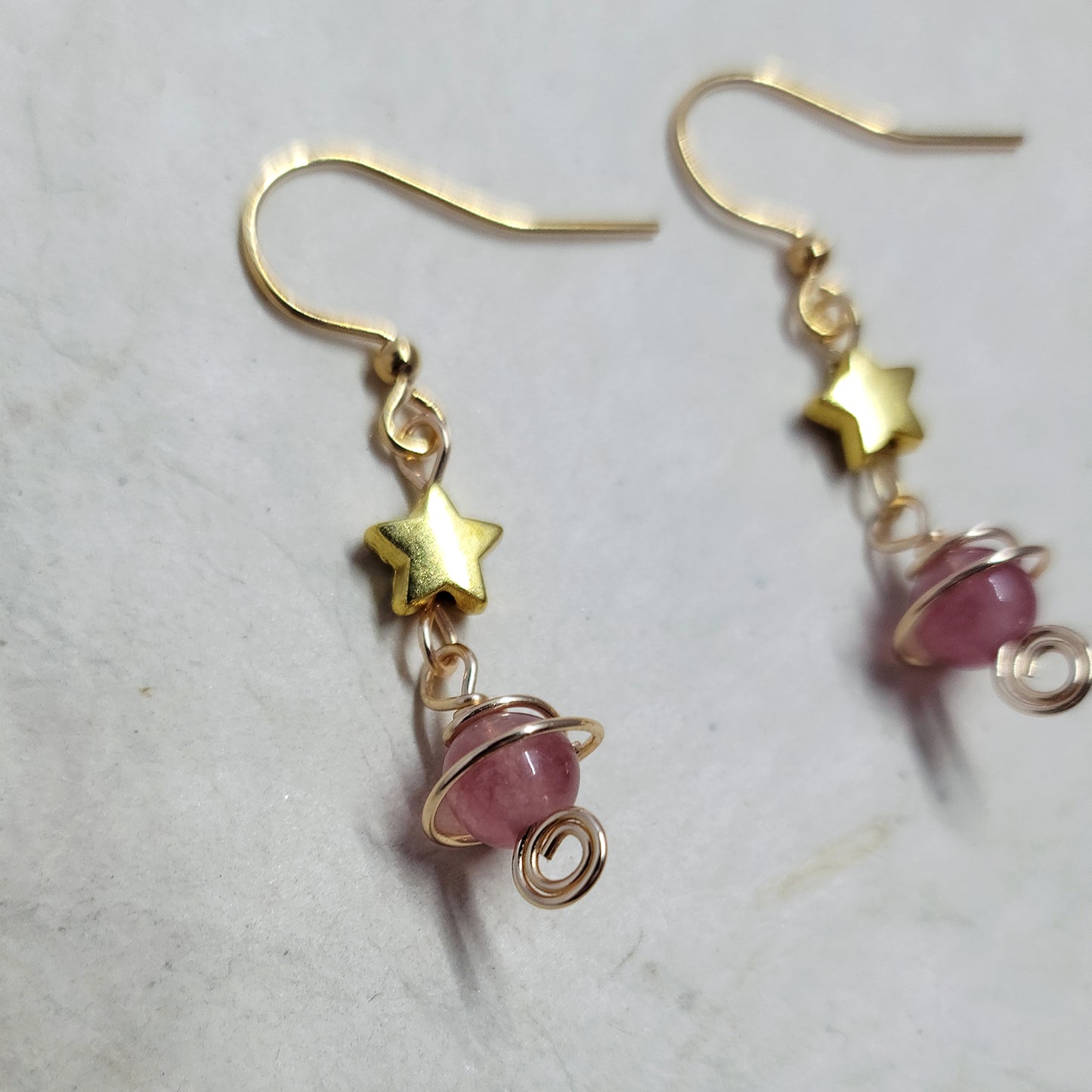 Witchy Mystical Strawberry Quartz Planet Star Earrings