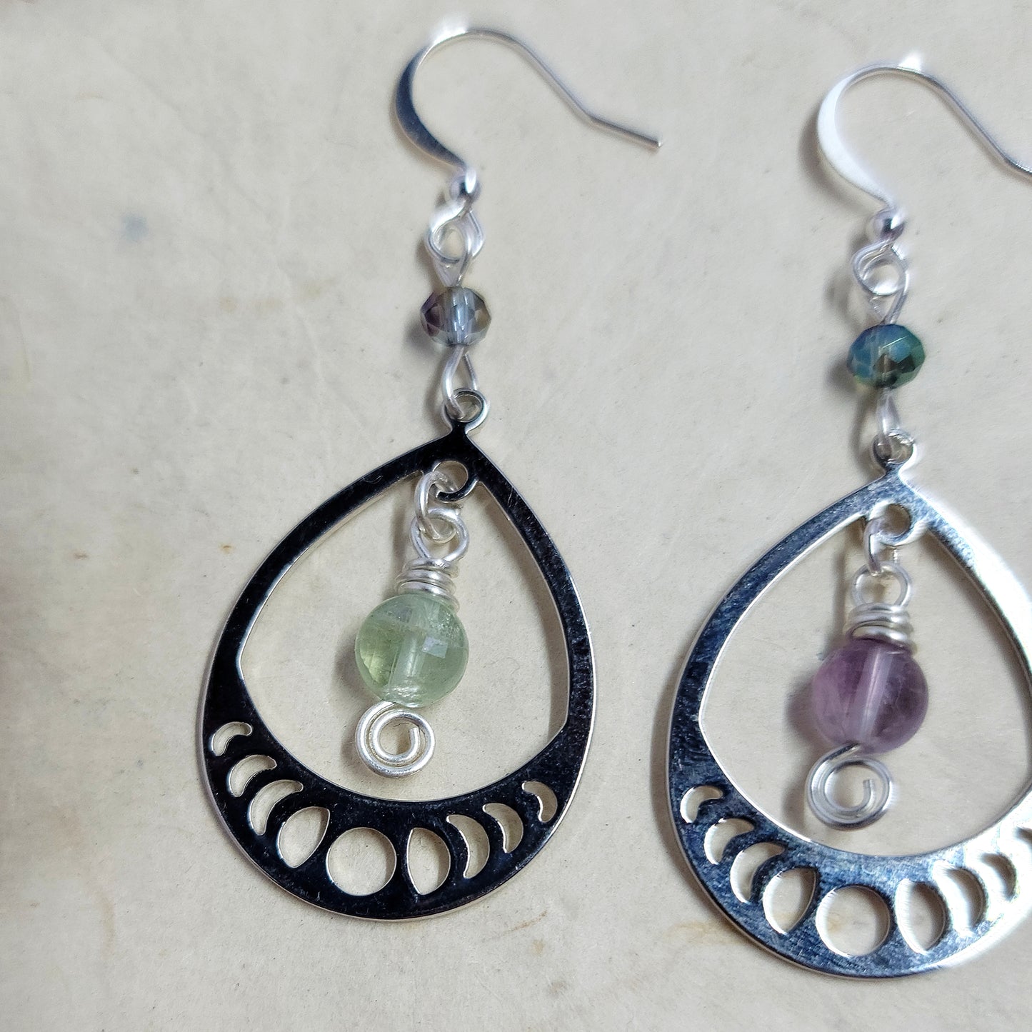 Cosmic Rainbow Fluorite Moon Phase Earrings