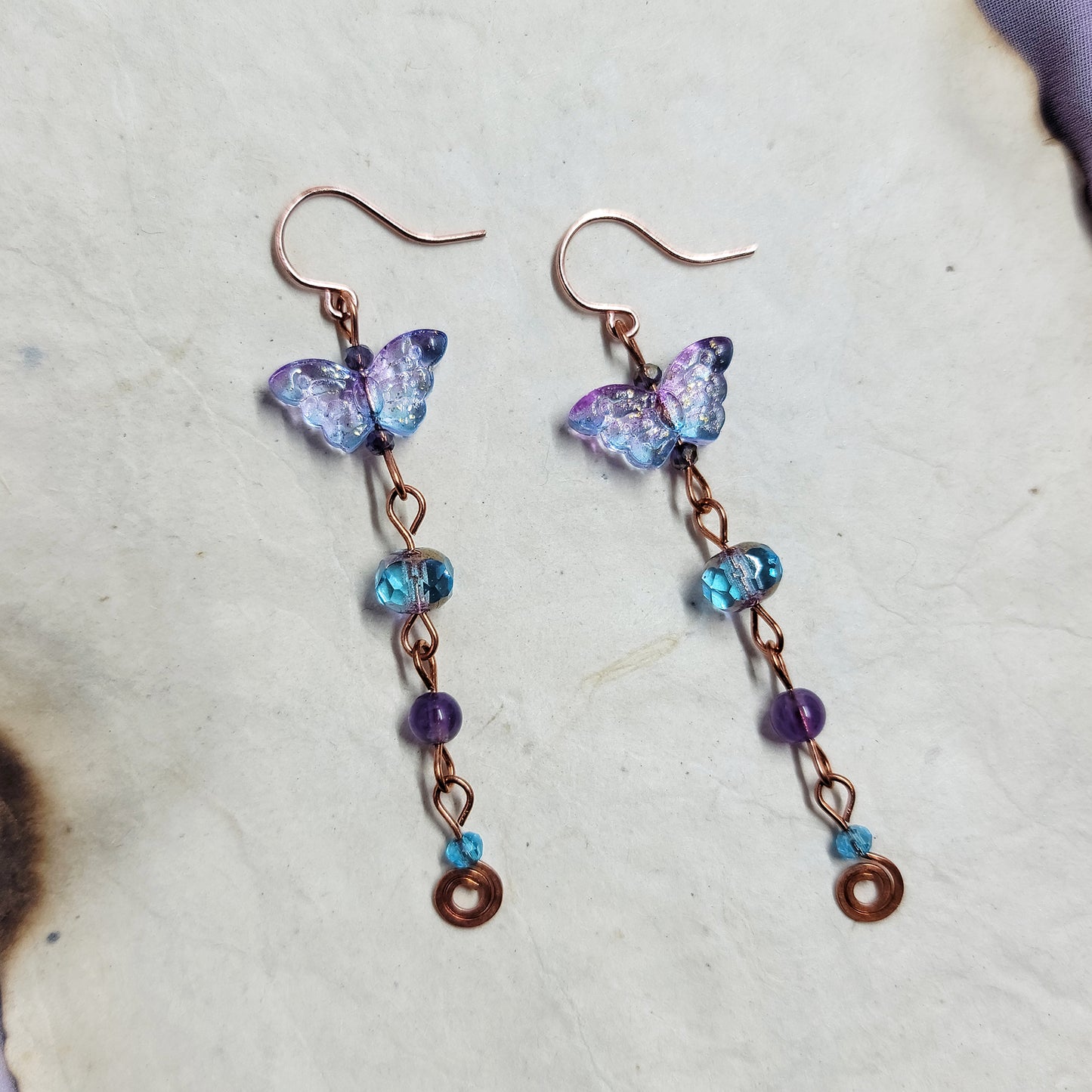 Amethyst & Czech Glass Butterfly Earrings