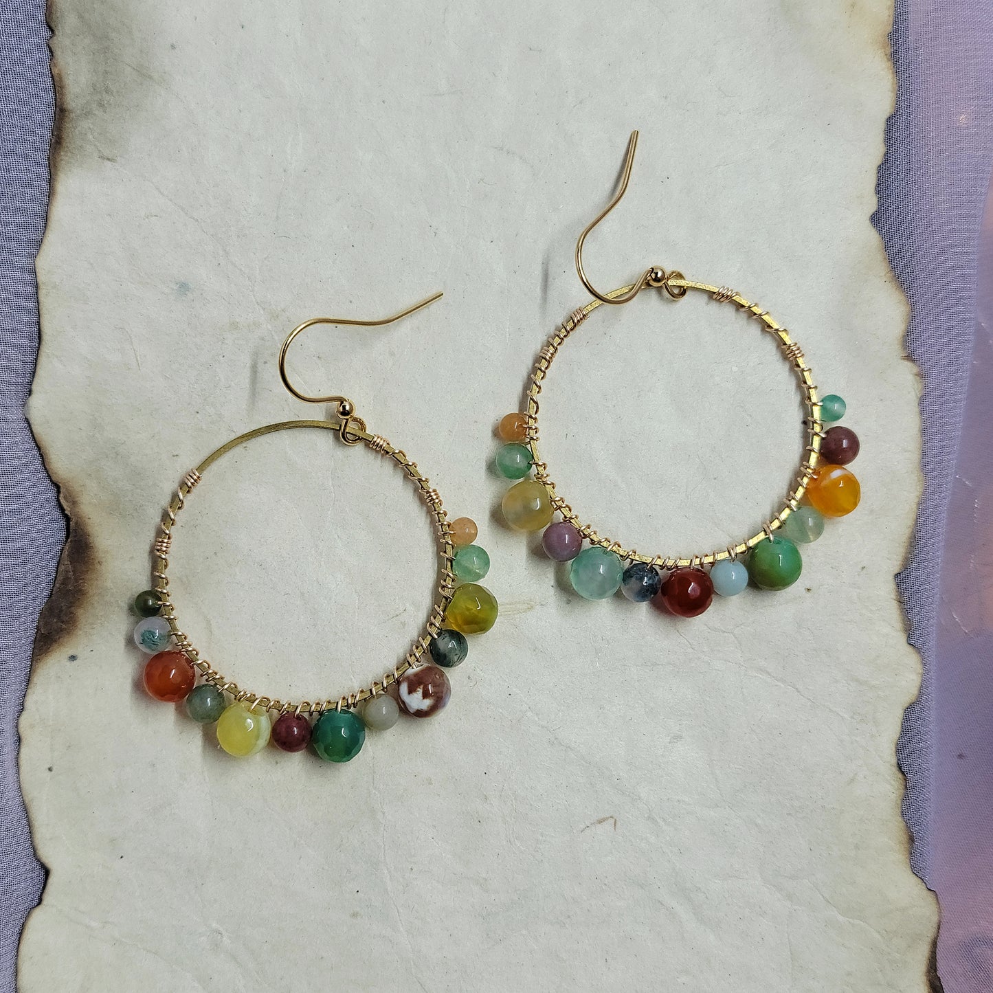 Earth Tone Crystal Agate, Ocean Jasper & Aventurine Hoop Earrings