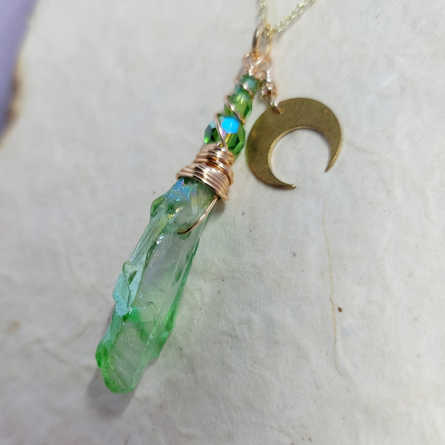 Green Aura Quartz Moon Necklace