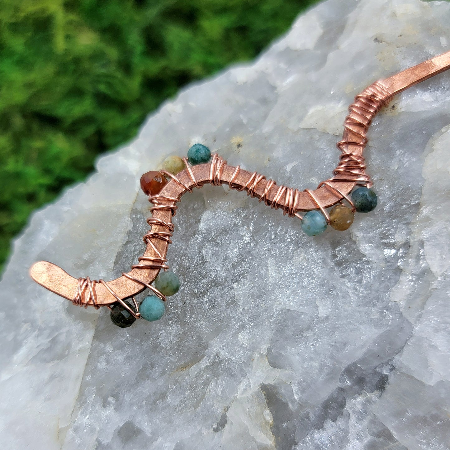 Ocean Jasper Hammered Copper Squiggle Hair Stick