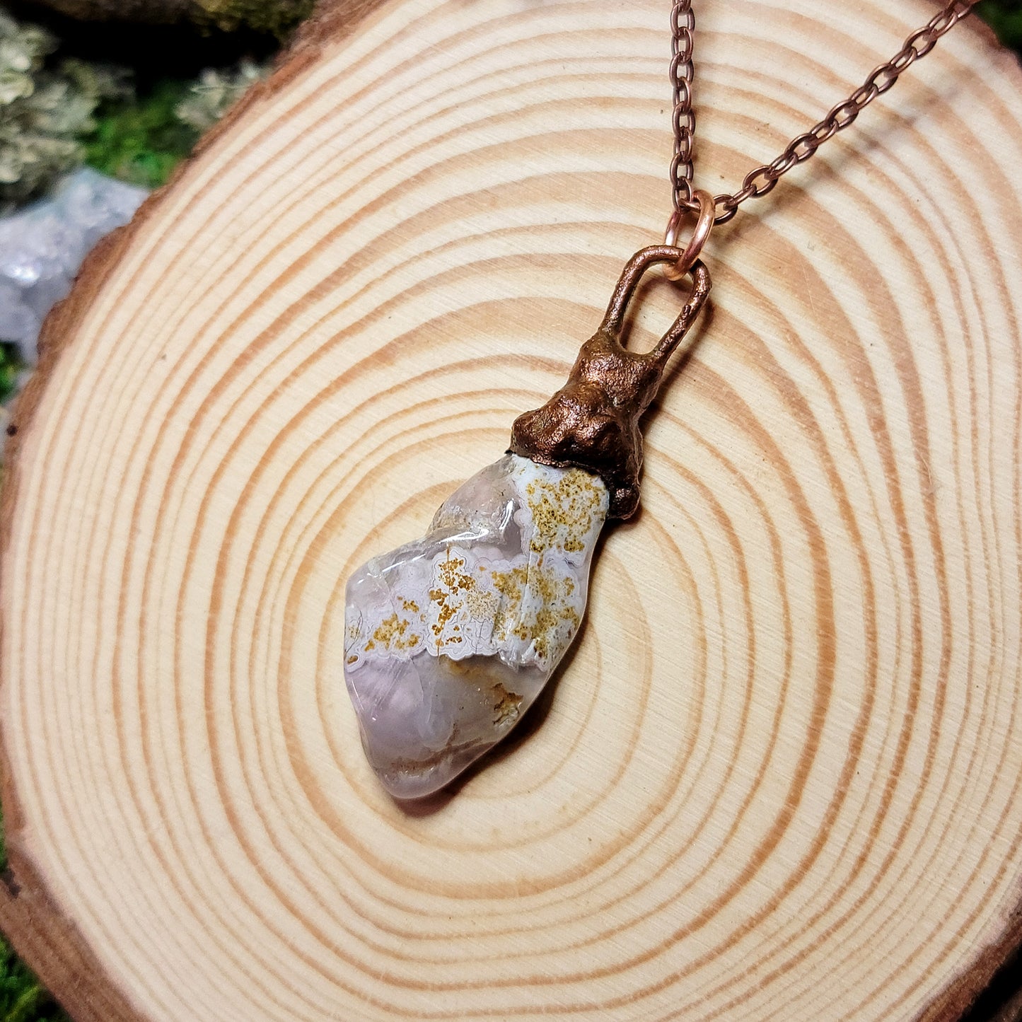 Calico Lace Agate Copper Pendant