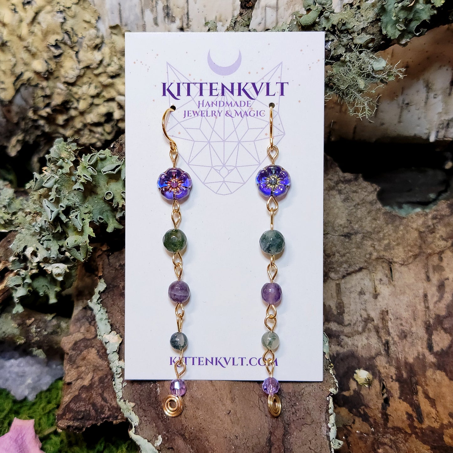 Amethyst & Moss Agate Flower Earrings