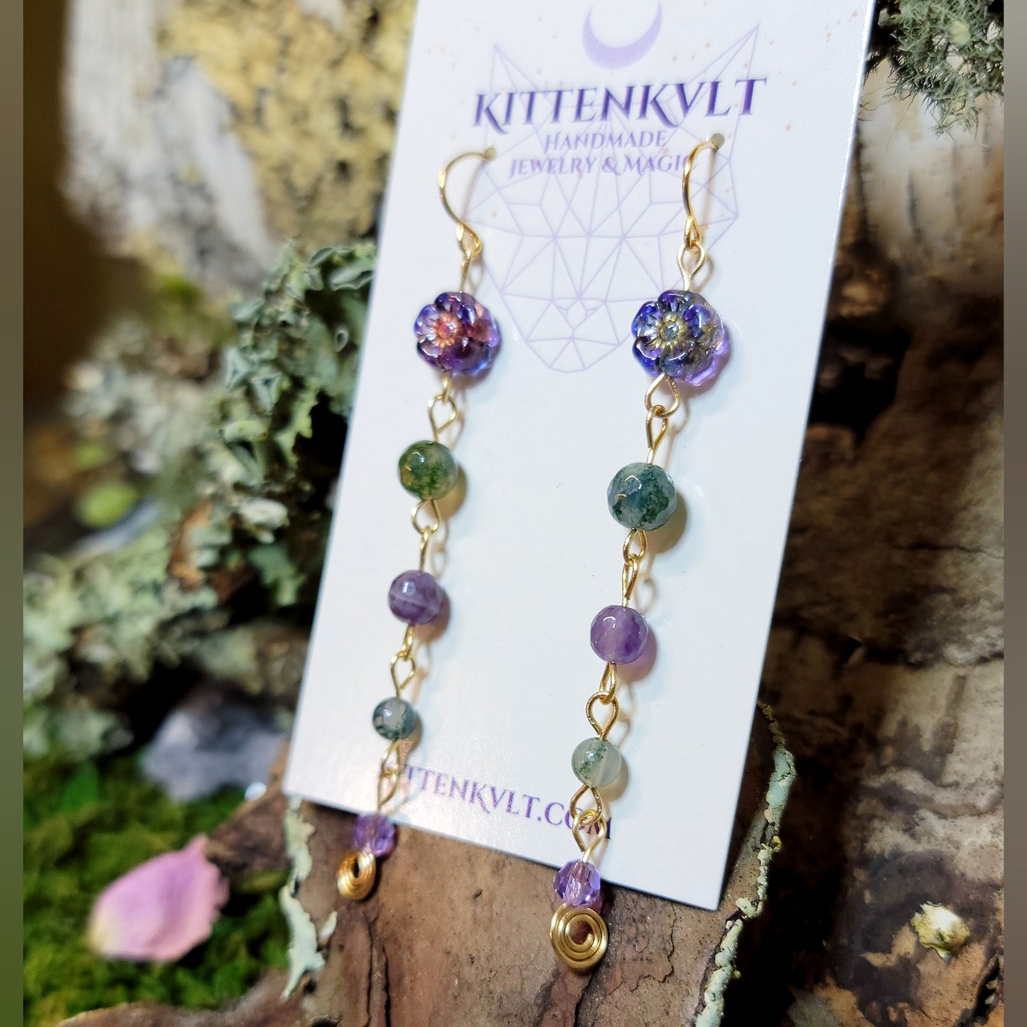 Amethyst & Moss Agate Flower Earrings