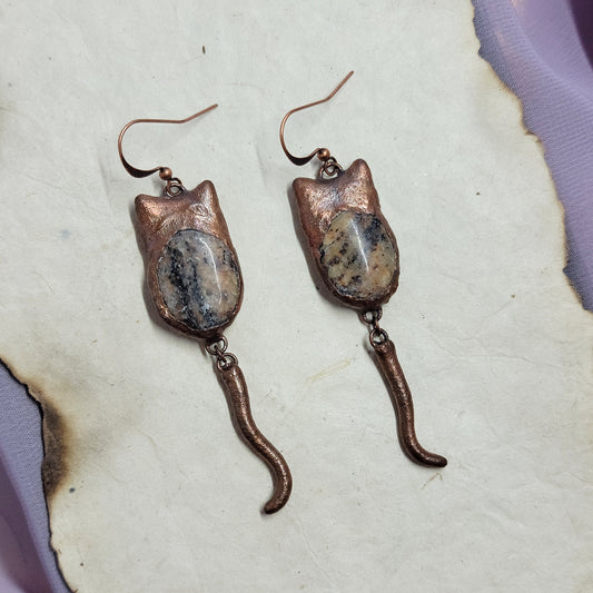 Electroformed Tortoiseshell Kitty Copper Earrings