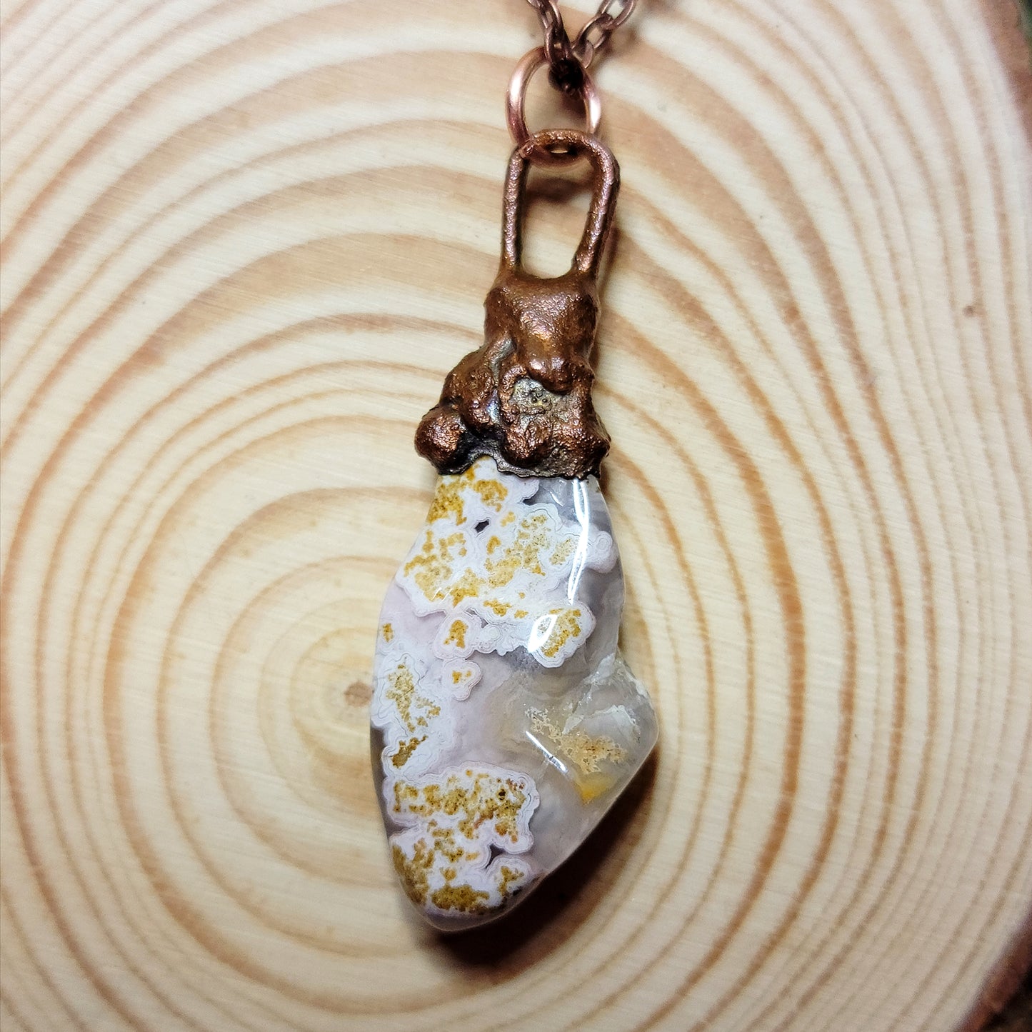 Calico Lace Agate Copper Pendant