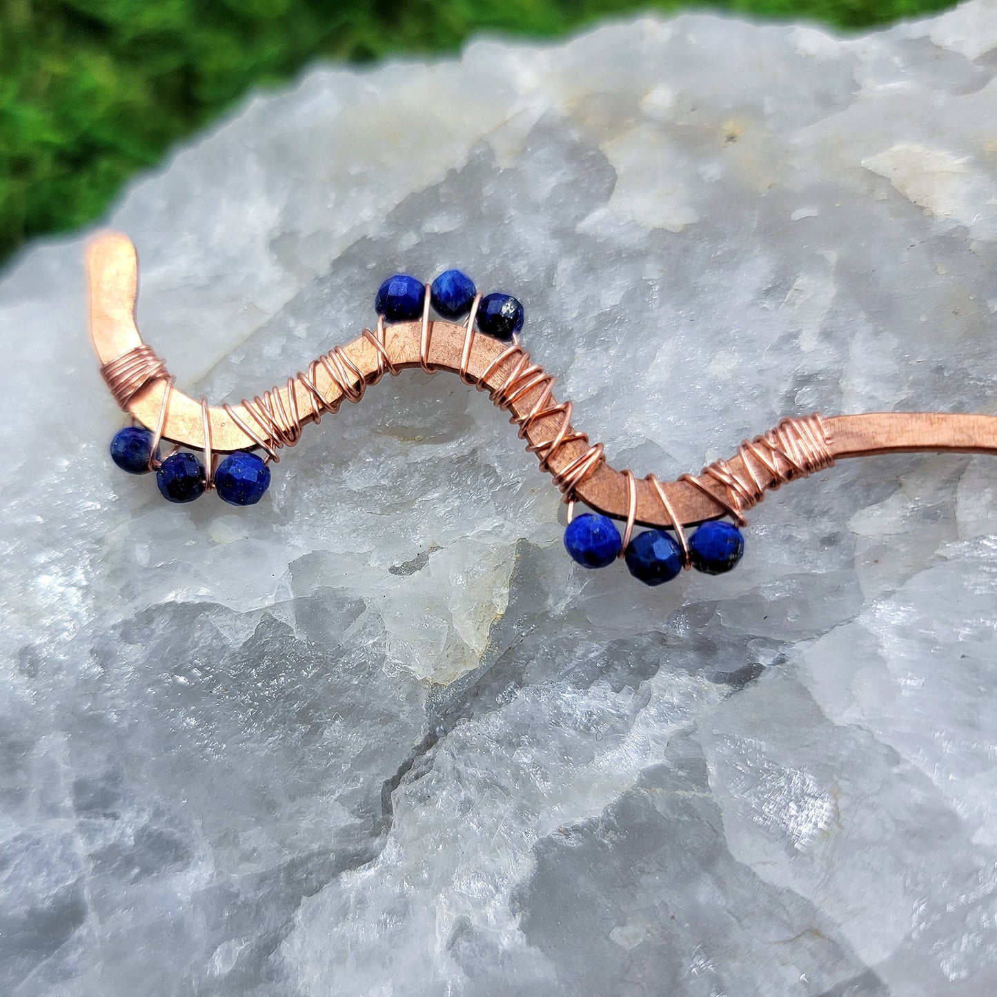 Lapis Lazuli Hammered Copper Squiggle Hair Stick