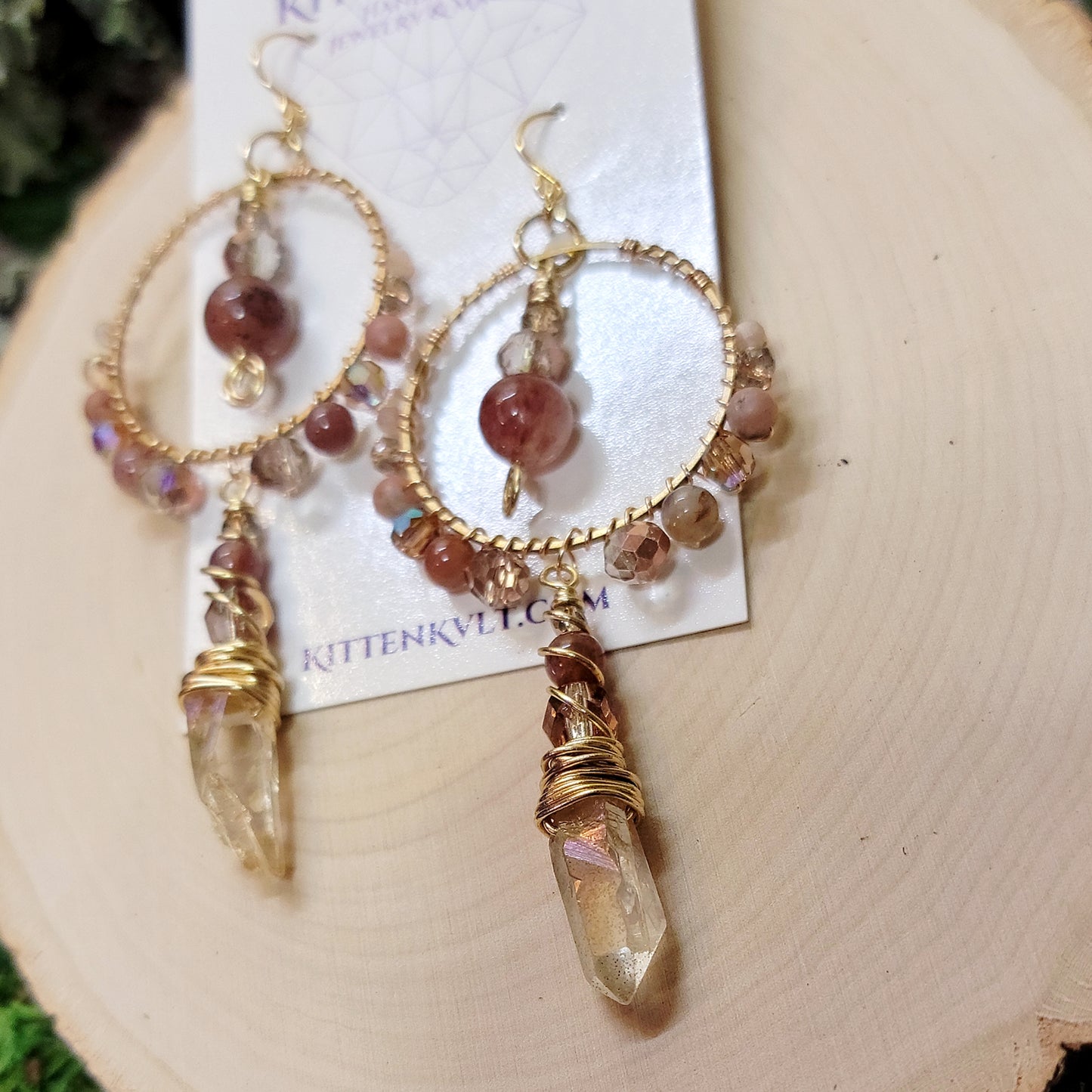 Mystical Strawberry & Aura Quartz Earrings