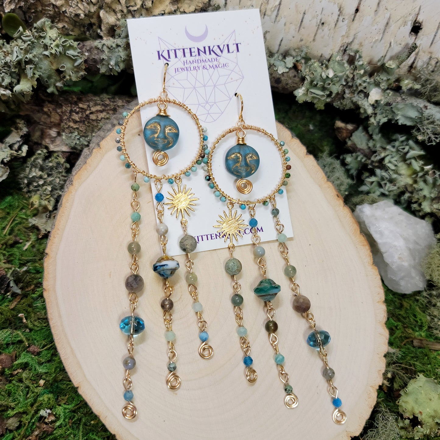 Blue Apatite Sea Goddess Moon Earrings