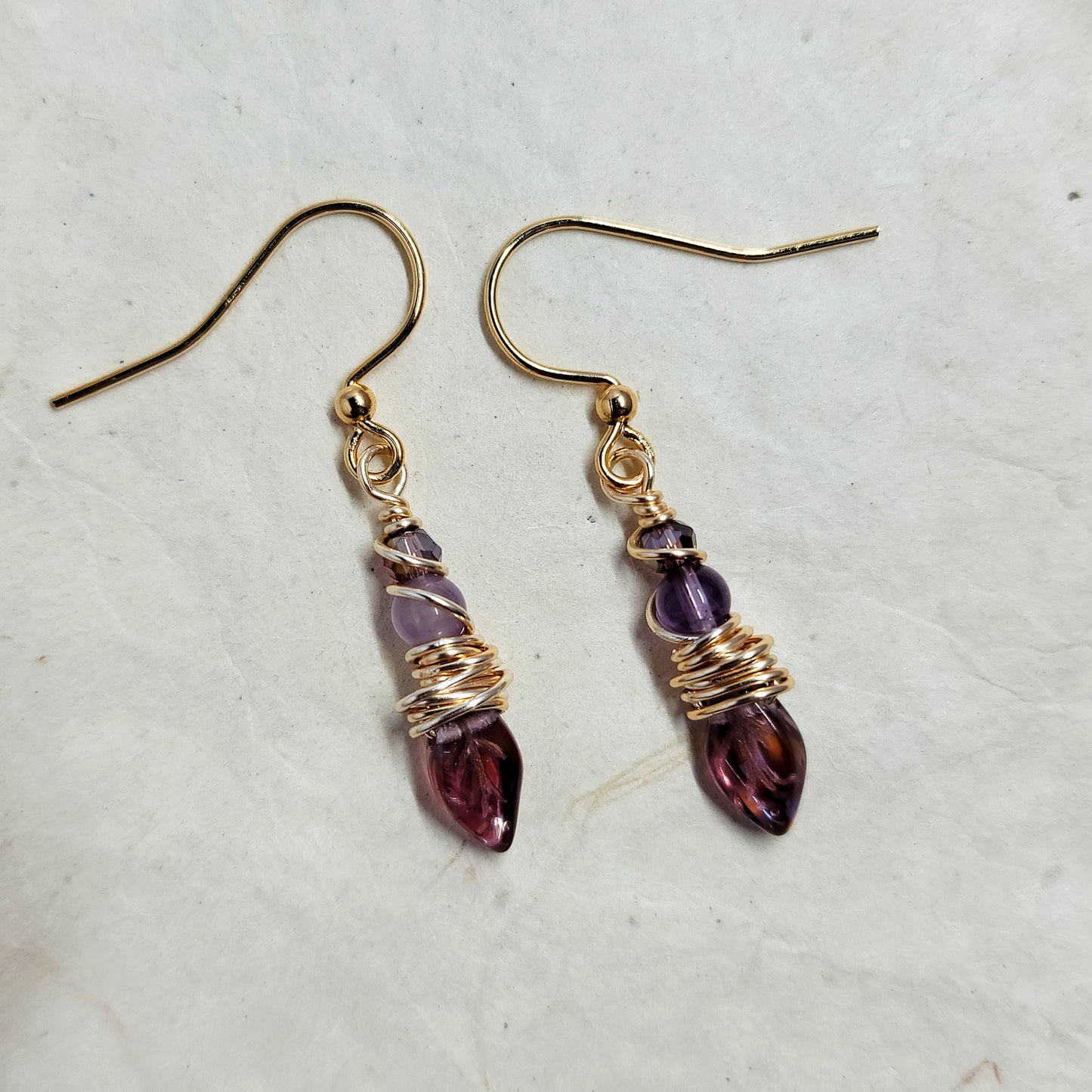 Dainty Fairy Amethyst Leaf Earrings