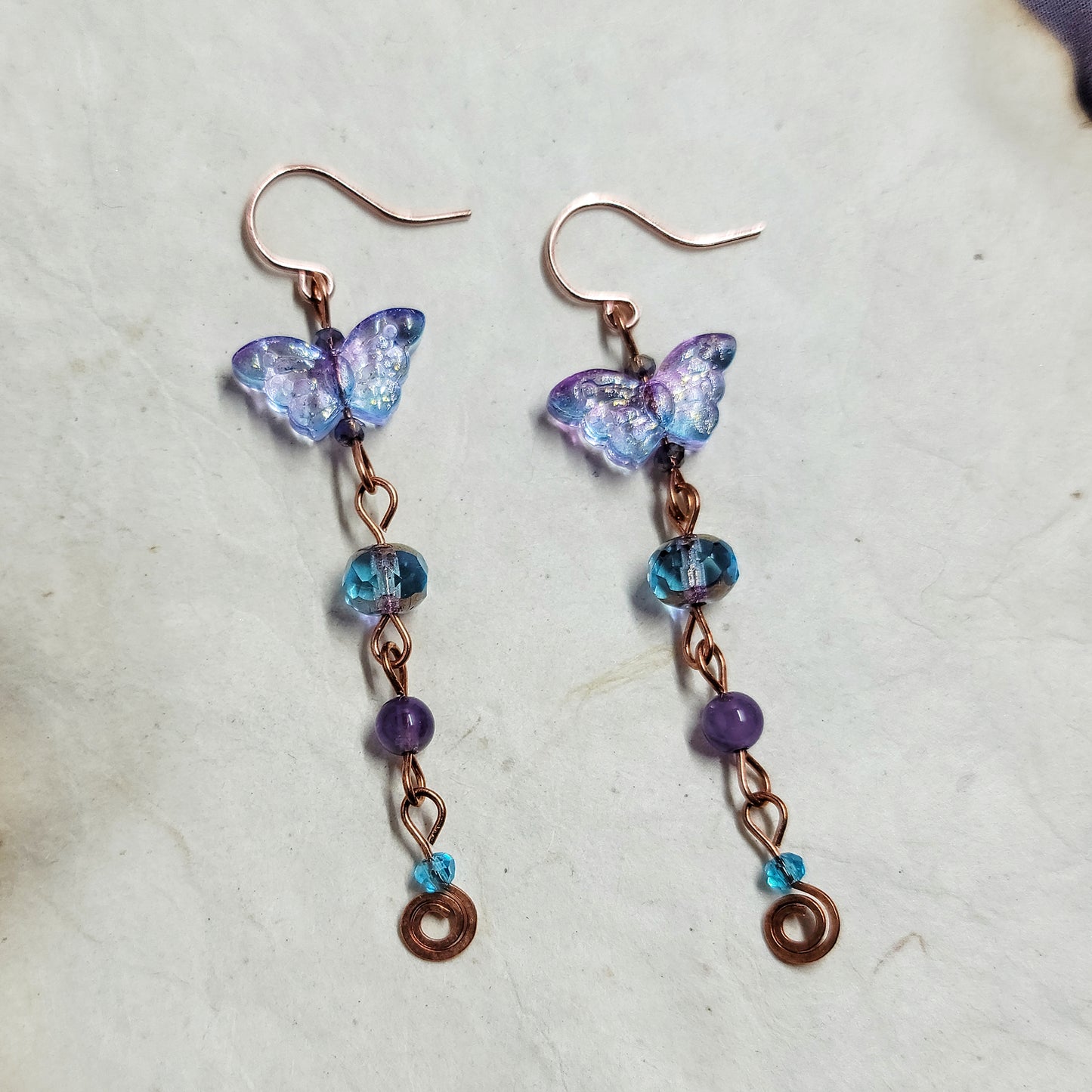 Amethyst & Czech Glass Butterfly Earrings