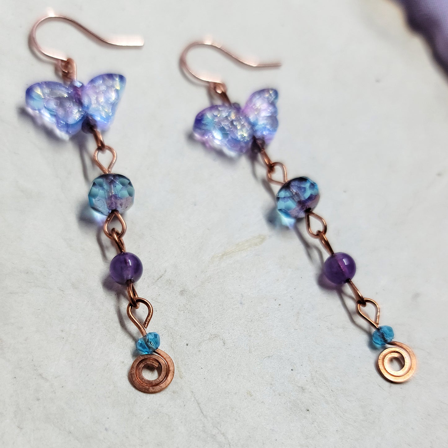 Amethyst & Czech Glass Butterfly Earrings