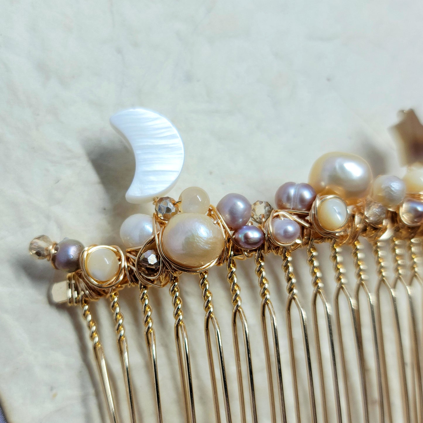 Ethereal Celestial Pearl & Shell Water Witch Fairy Crystal Hair Comb