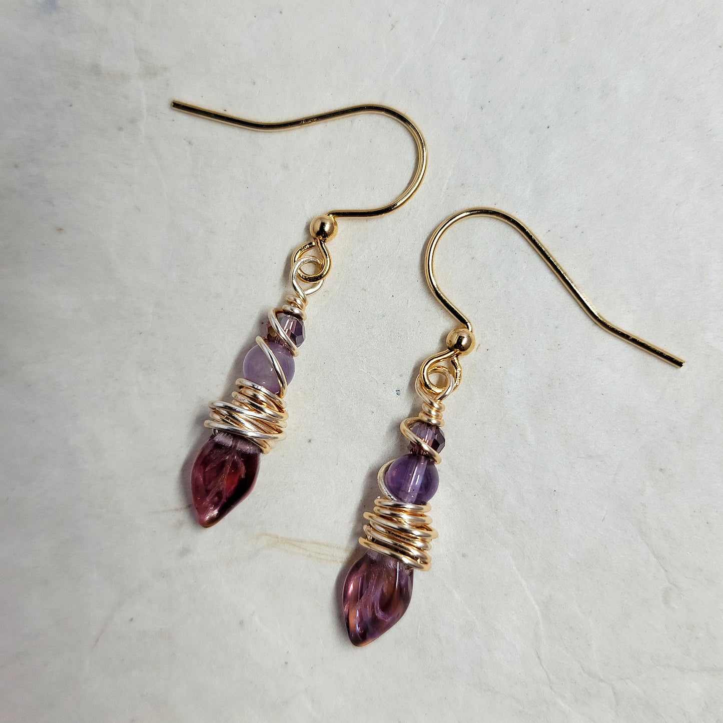 Dainty Fairy Amethyst Leaf Earrings