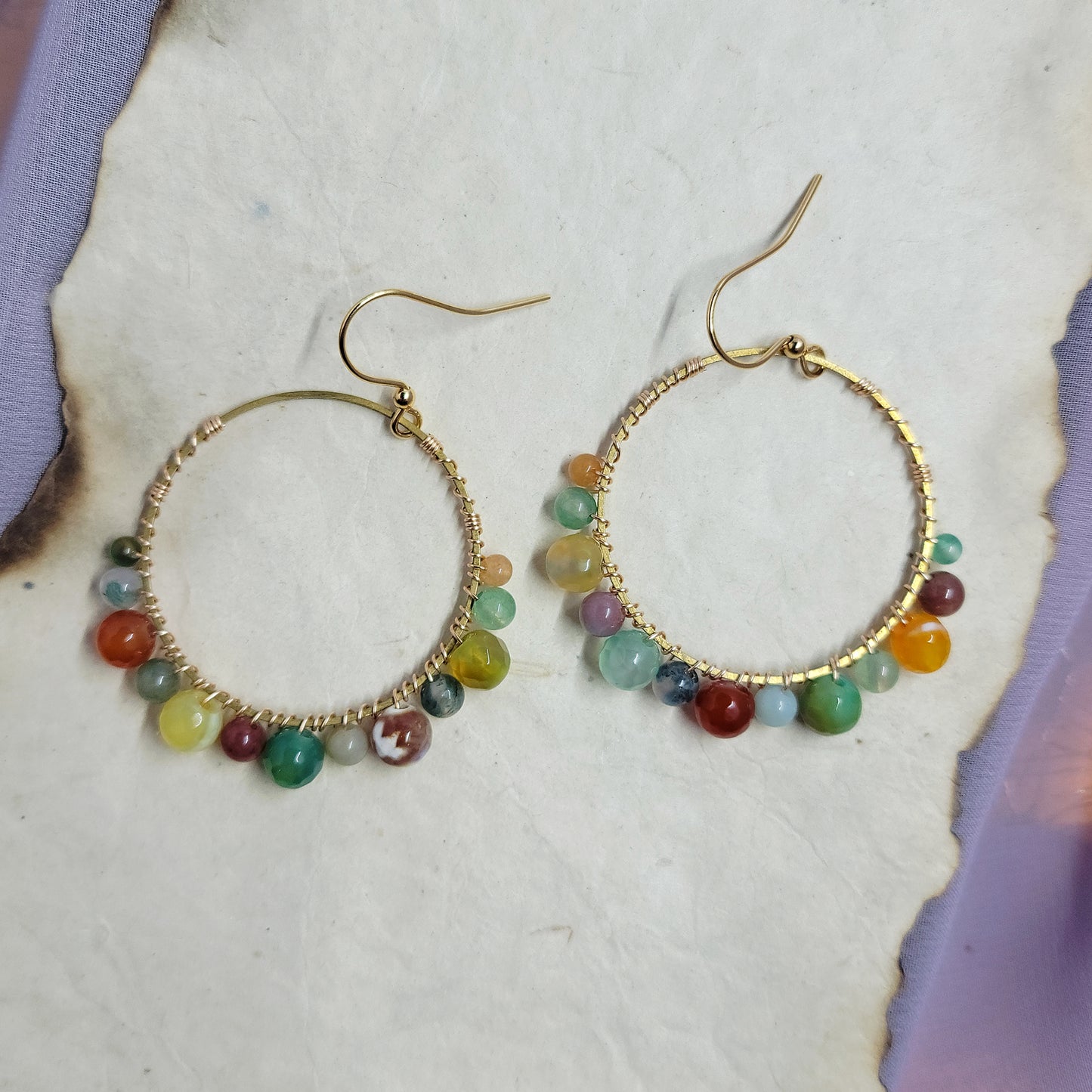 Earth Tone Crystal Agate, Ocean Jasper & Aventurine Hoop Earrings