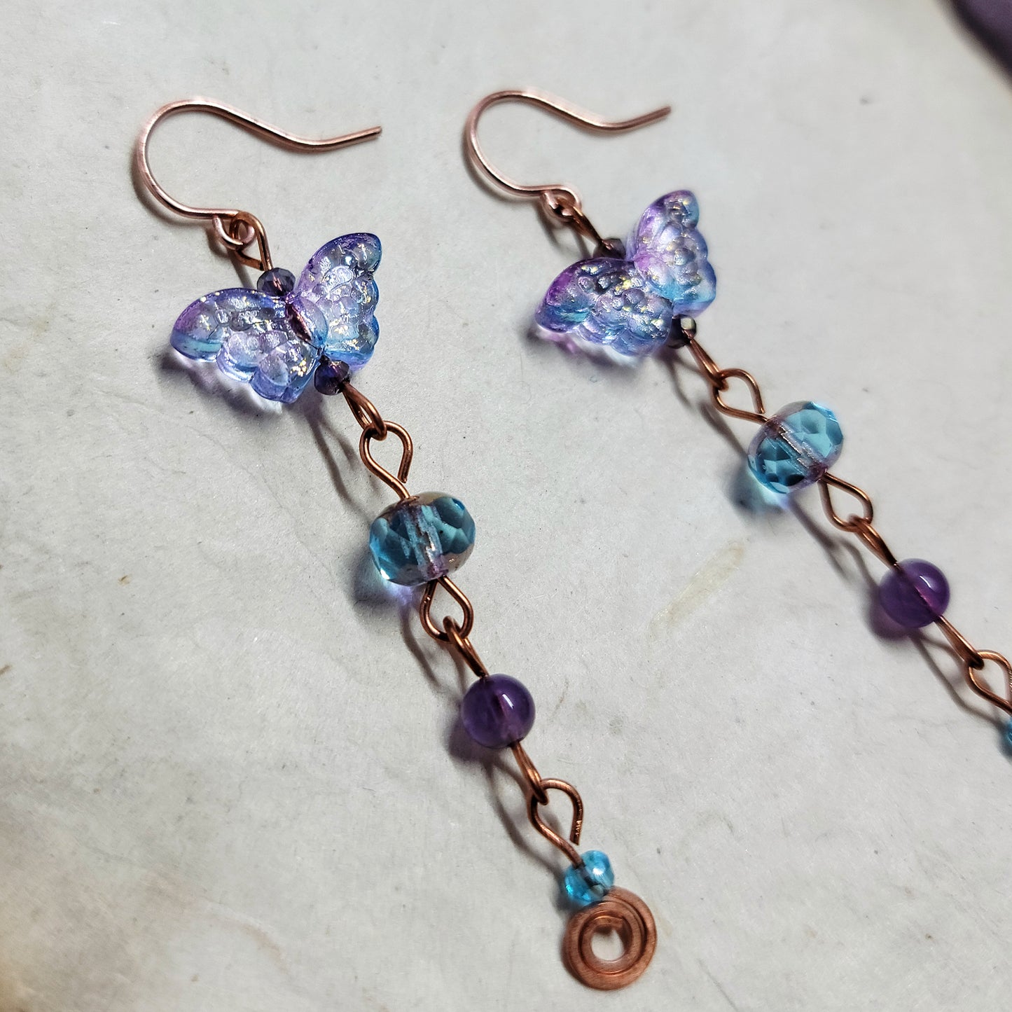 Amethyst & Czech Glass Butterfly Earrings