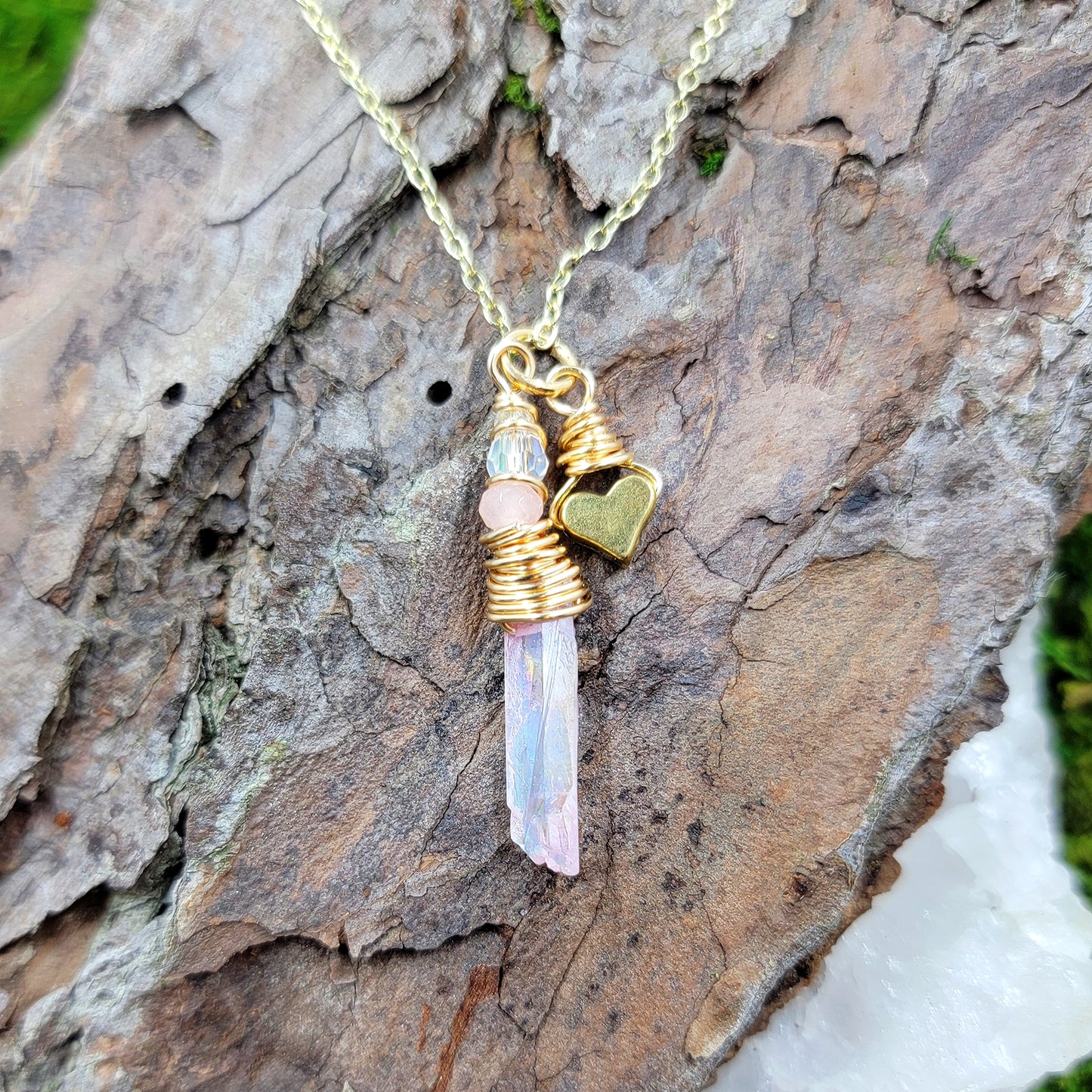 Aura Quartz Crystal Heart Necklace