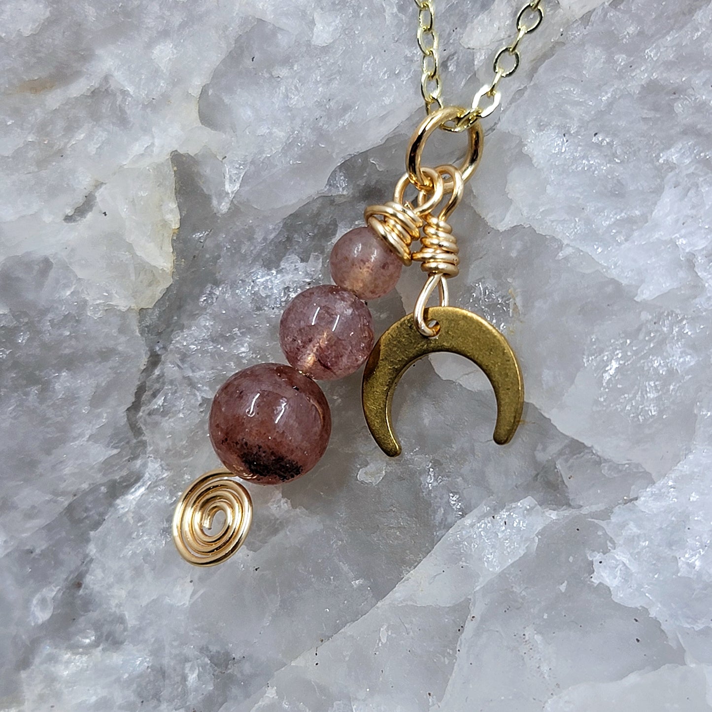 Strawberry Quartz Moon Necklace