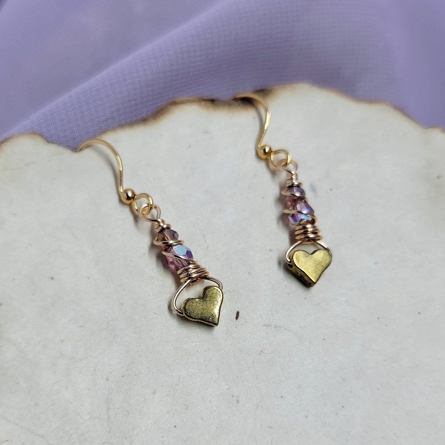 Dainty Lavender Aura Heart Earrings