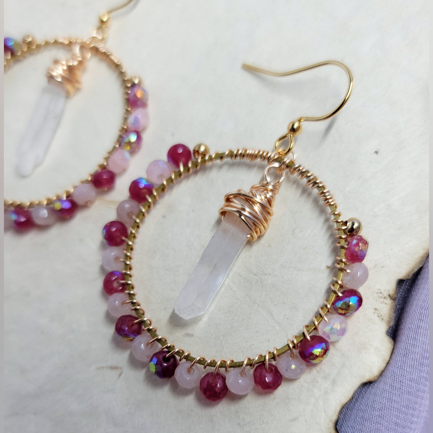 Pink Witchy Quartz Hoops