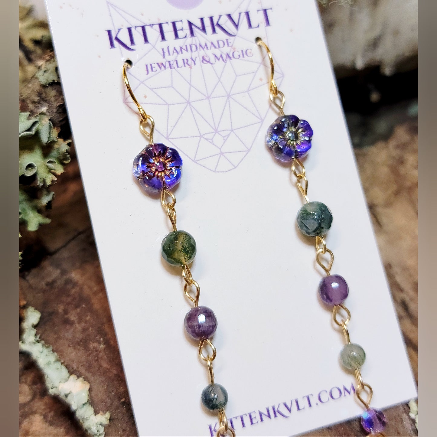 Amethyst & Moss Agate Flower Earrings