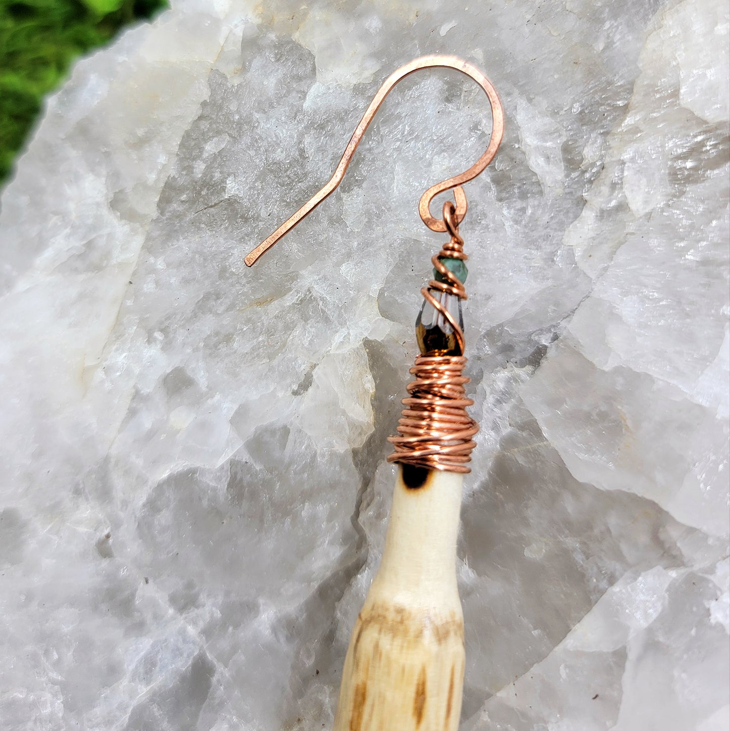 African Jasper, Hand Carved Sycamore, & Copper Earrings