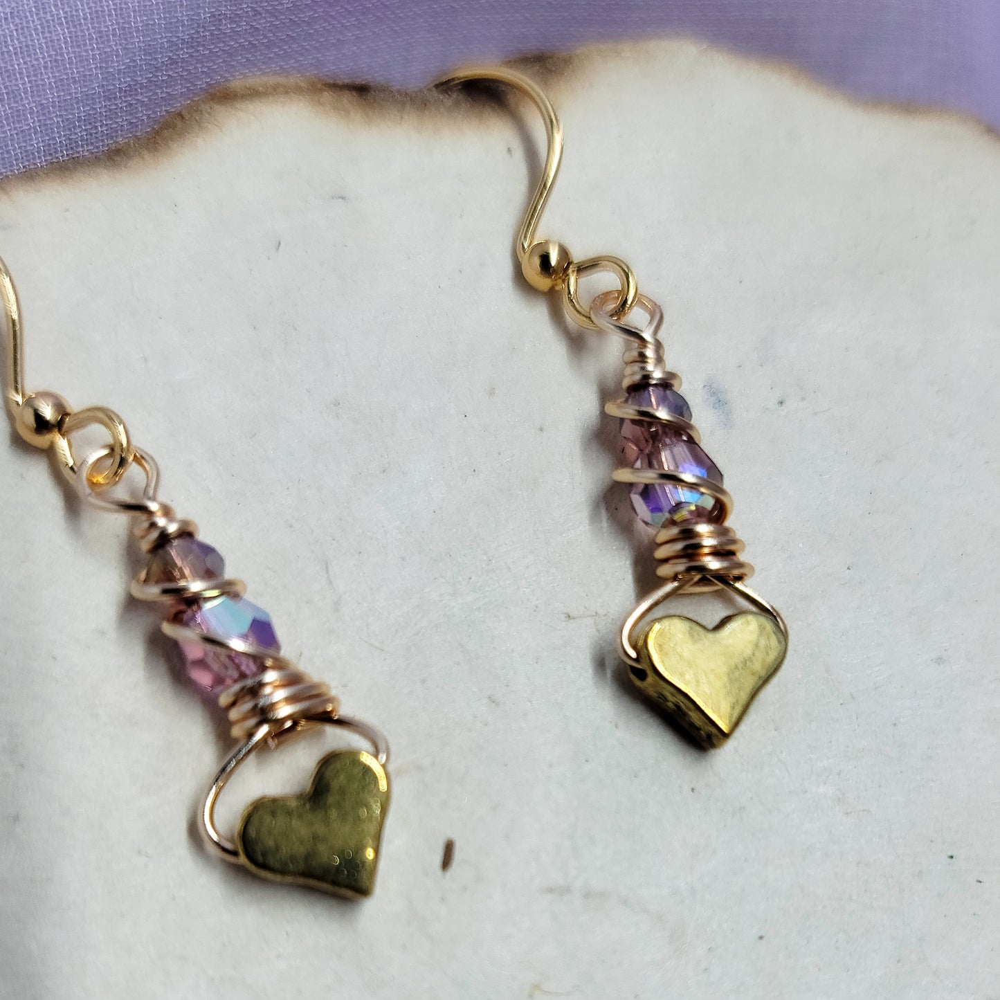 Dainty Lavender Aura Heart Earrings