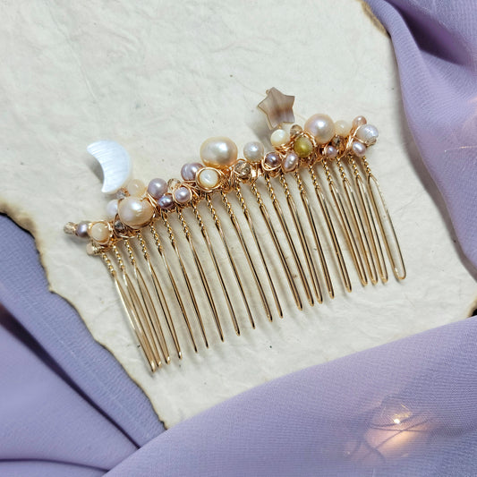 Ethereal Celestial Pearl & Shell Water Witch Fairy Crystal Hair Comb