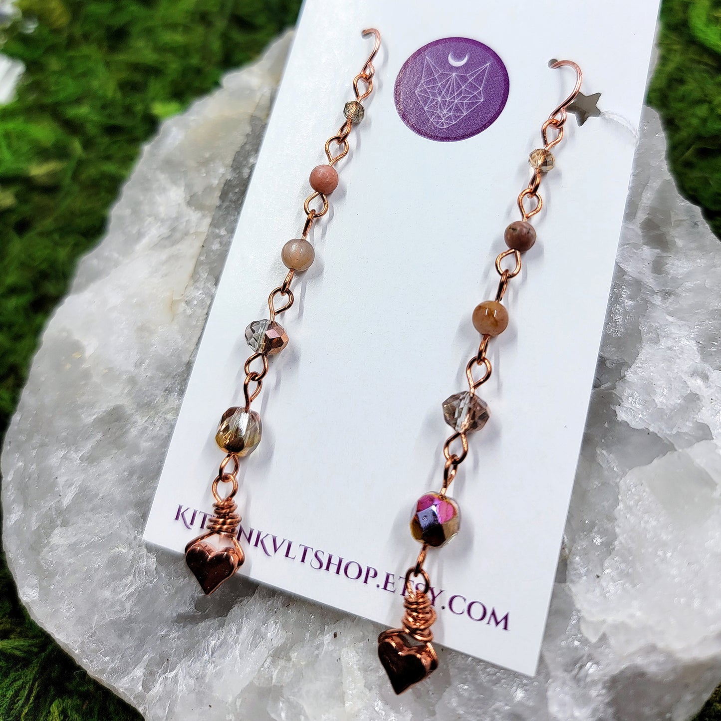 Sunstone & Sesame Jasper Heart Earrings